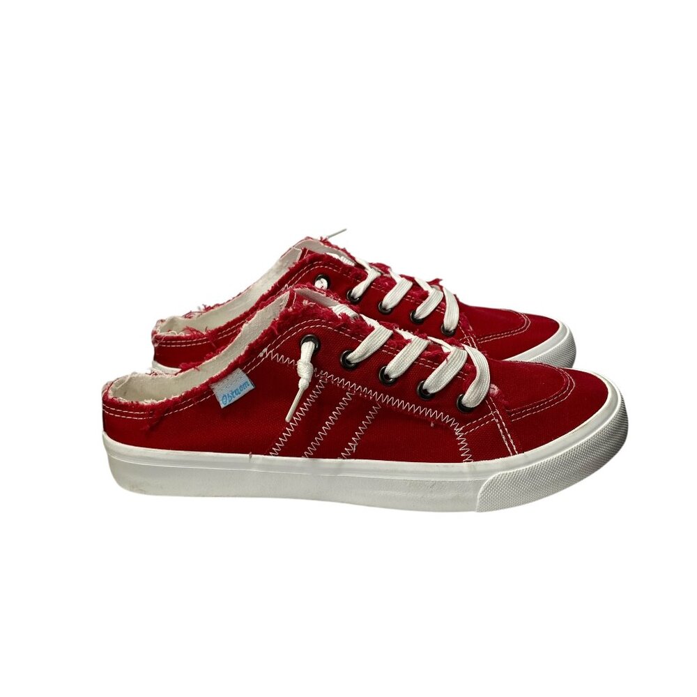 Obtaom Canvas Americana Slip On Cool Fit Mules Sneakers Skate Flat Womens 10 Red